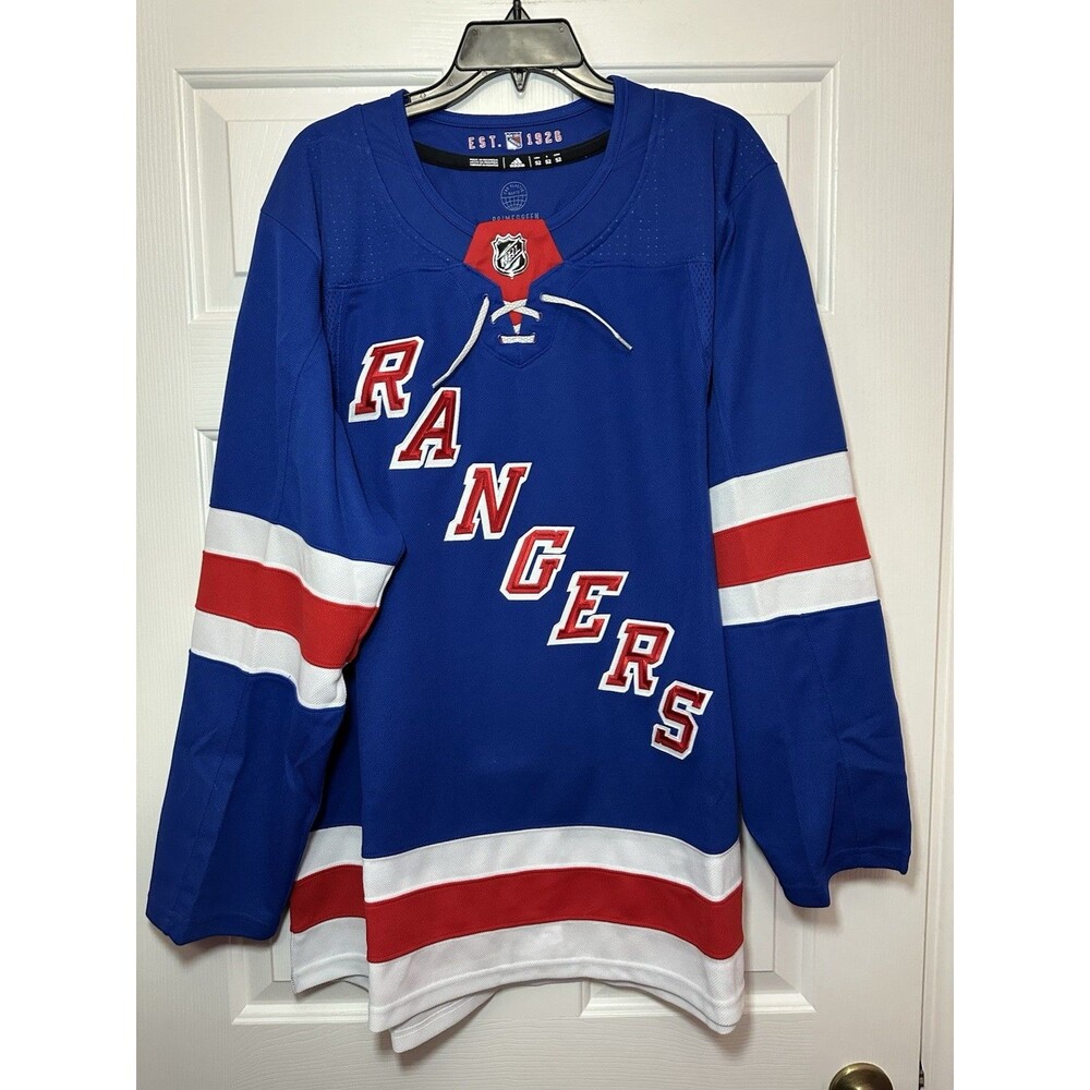 Size 52 Adidas Authentic New York Rangers Mens PRIMEGREEN Home Blue Jersey NEW
